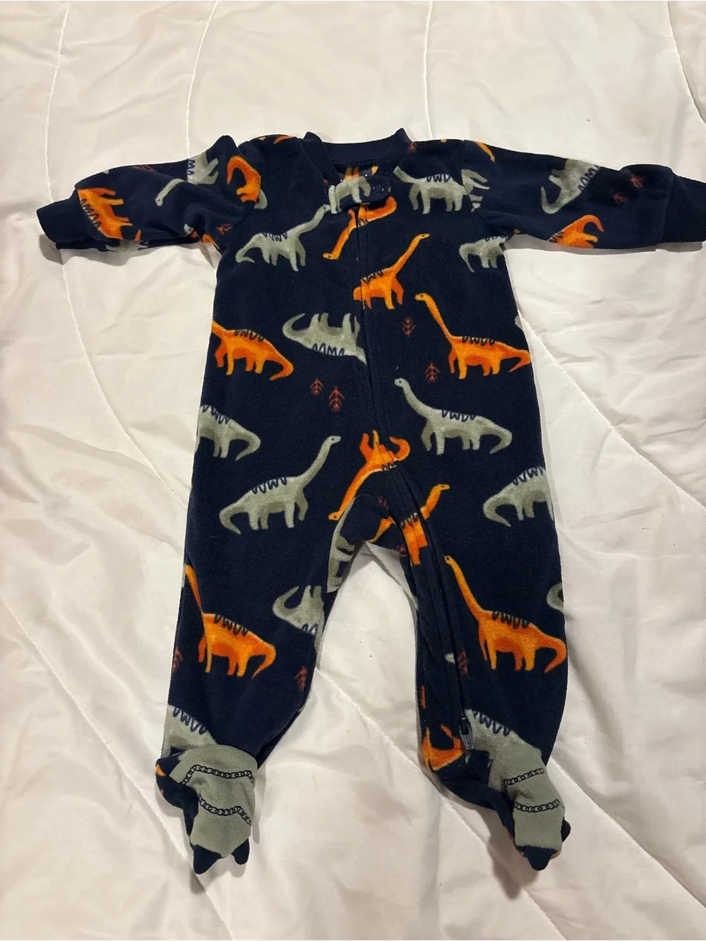 Carter's Navy Fleece Footed Pajamas with Orange & Gray Dinosaurs 0-3 months